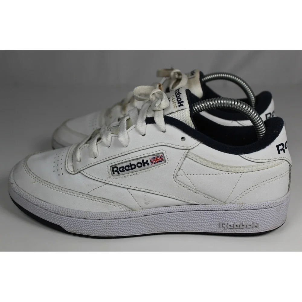Reebok Club C 85 Mens White Navy Blue Leather Sneakers AR0457 Size 7.5